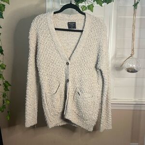 Abercrombie & Fitch Fluffy White Cream Knit Sweater Cardigan X-Small XS